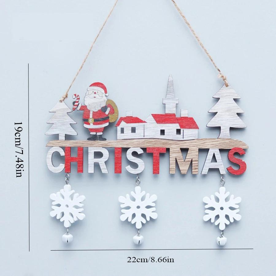2pcs Wooden Christmas Door Hanging Oranments Wall Merry Christmas Decor for Home Happy New Year Naviidad Door Pendants Gifts