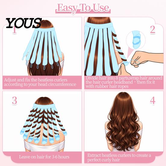 Women Hair Curler No Heat Curling Rod Headband, Fo Long Thick Hair, Headband Curls Roller with Eight Claws, DIY Styling Tool for Portable Accessory