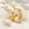 Stainless Steel C-shaped Irregular Texture Earrings for Women Geometric Stripe Metal Stud Earrings Gold Plated Statement Jewelry