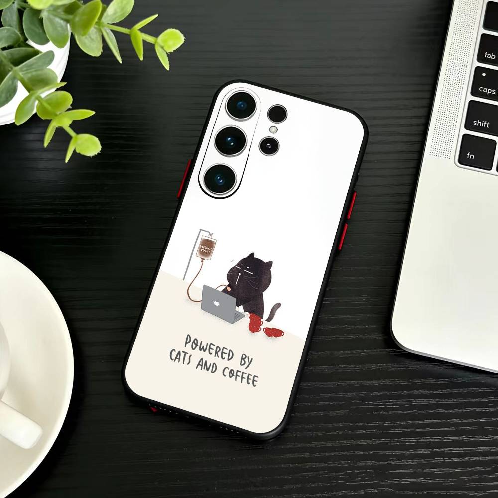 Black Whimsical cat Phone Case For Samsung S26,S25,S24,S23,S22,S21,S20,Plus,Fe,Lite,Others Black Cover