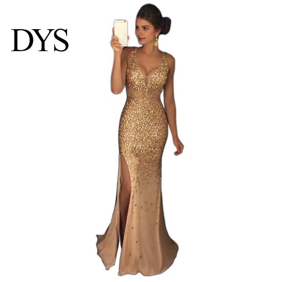Bride Wedding Dress Women Evening V Neck Mesh Patchwork Sequin Sleeveless Split Hem Formal Attire Mermaid Shape Slim Fit Prom Party Banquet