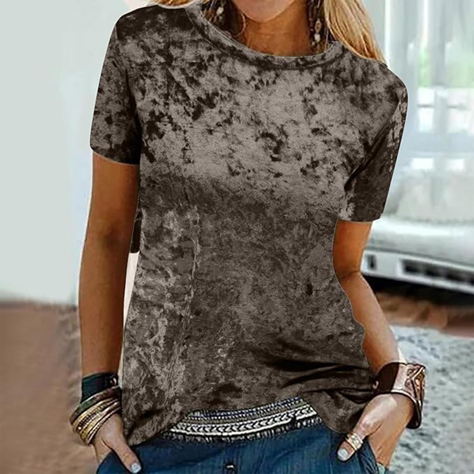 

Женская повседневная модная футболка с круглым вырезом, короткими рукавами и круглым вырезом, цвет золотой вельвет L хаки