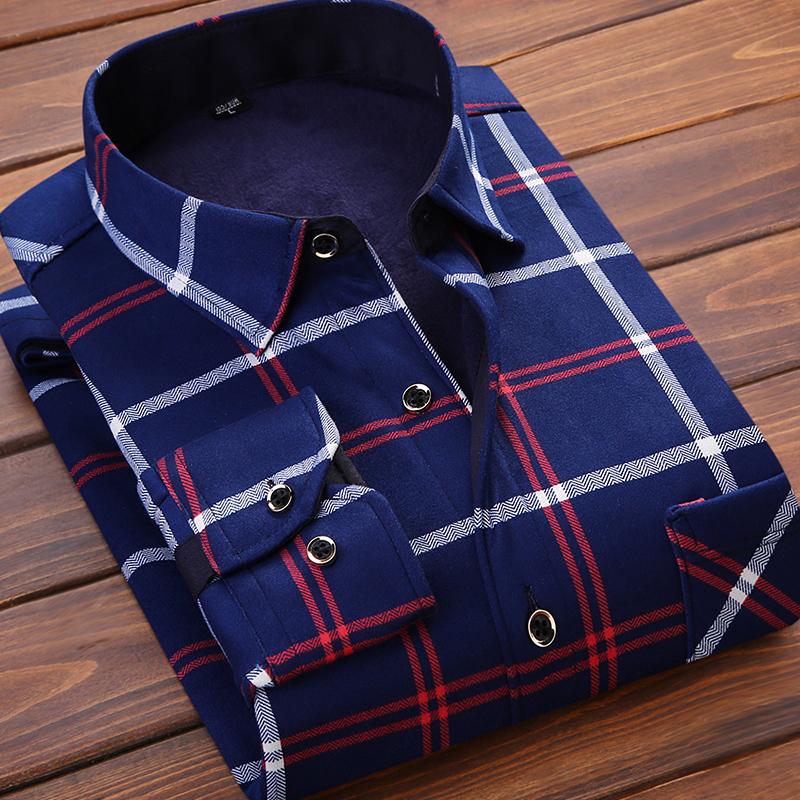 2026 Men's Autumn Winter Thick Warm Long Sleeve Plaid Shirt Thick Fleece Warm Casual Shirts for Men Oversized Plaid Shirts Male