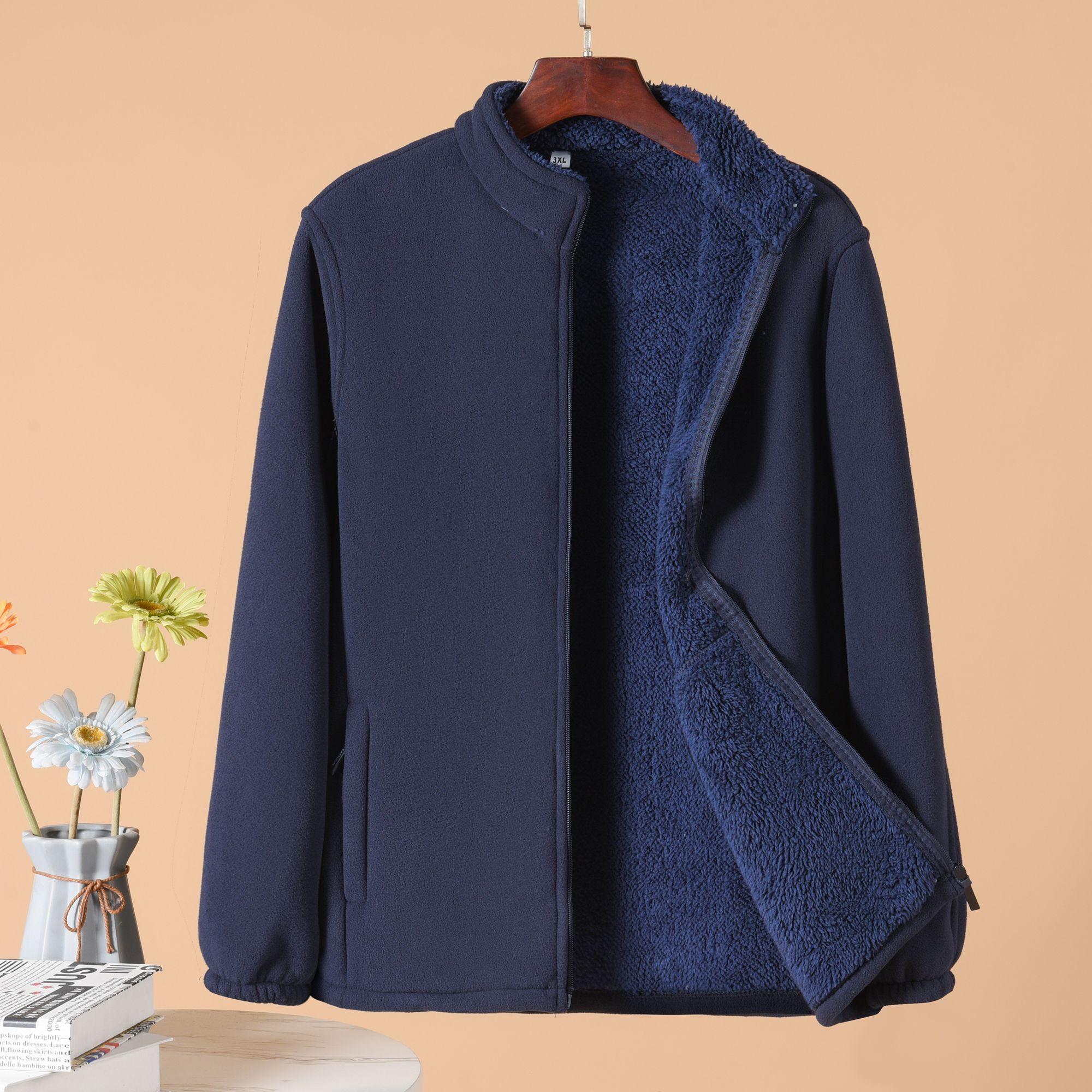 

Оксамитовий Потовщений Теплий Полярний Фліс Кардиган для Чоловіків Середнього Віку та Похилого Віку Осінньо-Зимова Вільна Толстовка XL синій