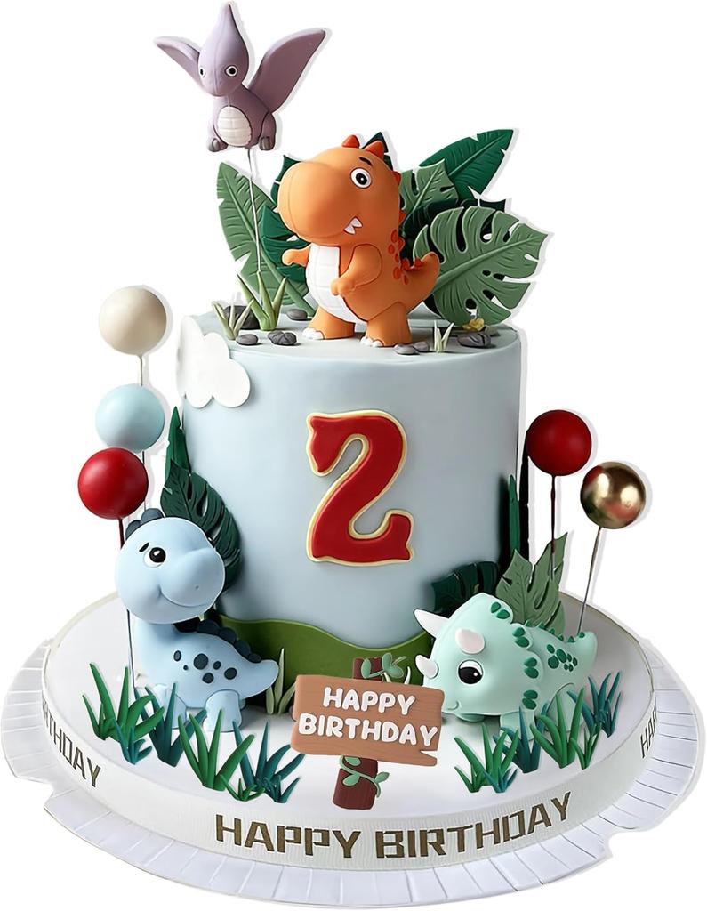 Dinosaur Theme Party Cake Toppers Kit - Jungle Safari Birthday Decorations for Boys - Dinosaur Cake Decor