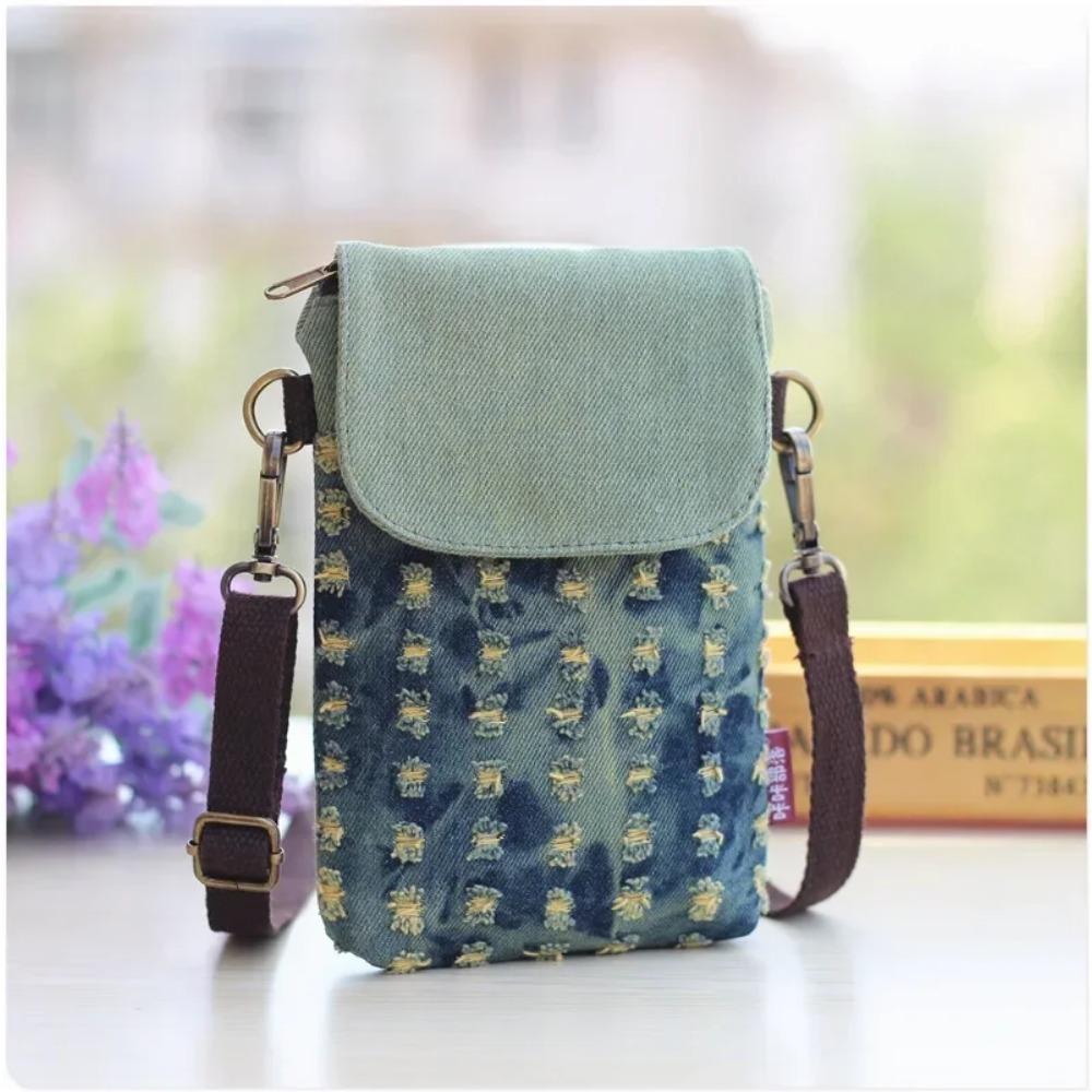 Denim 3-lagige Damen-Mini-Messenger-Handytasche, Umhängetasche, Geldbörse, Handtasche, Geldbörse, Damentasche, Einkaufstasche