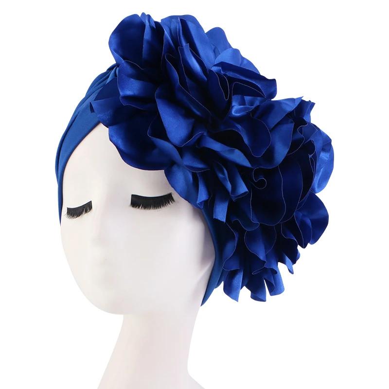 

New Woman Muslim Hijab Caps with Big Flower Turban Bonnet Islamic Wrap Head Inner Cap for Hijabs Trendy Headdress 2025 New One Size королівський синій колір
