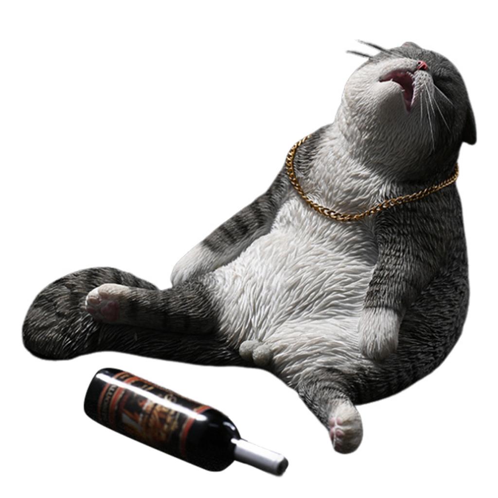 Creative Drunk Cat Ornament Automotive Interior Decoration Ornaments Simulated Cat Resin Sculpture Home Decoration Props 7x7cm