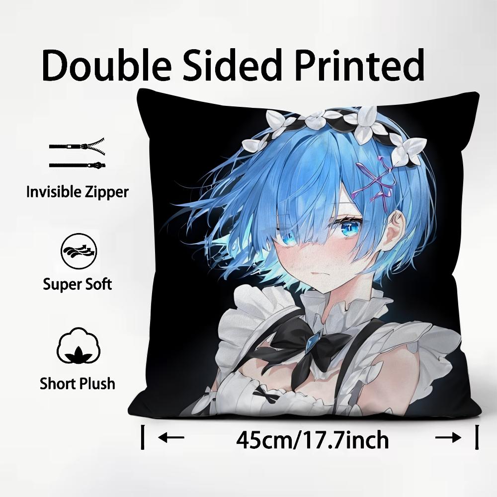 ReLife different world zero Rem Cushion Cover Pattern Printed Pillowcase for Living Room Sofa Cushion Cover & Bedroom Decor