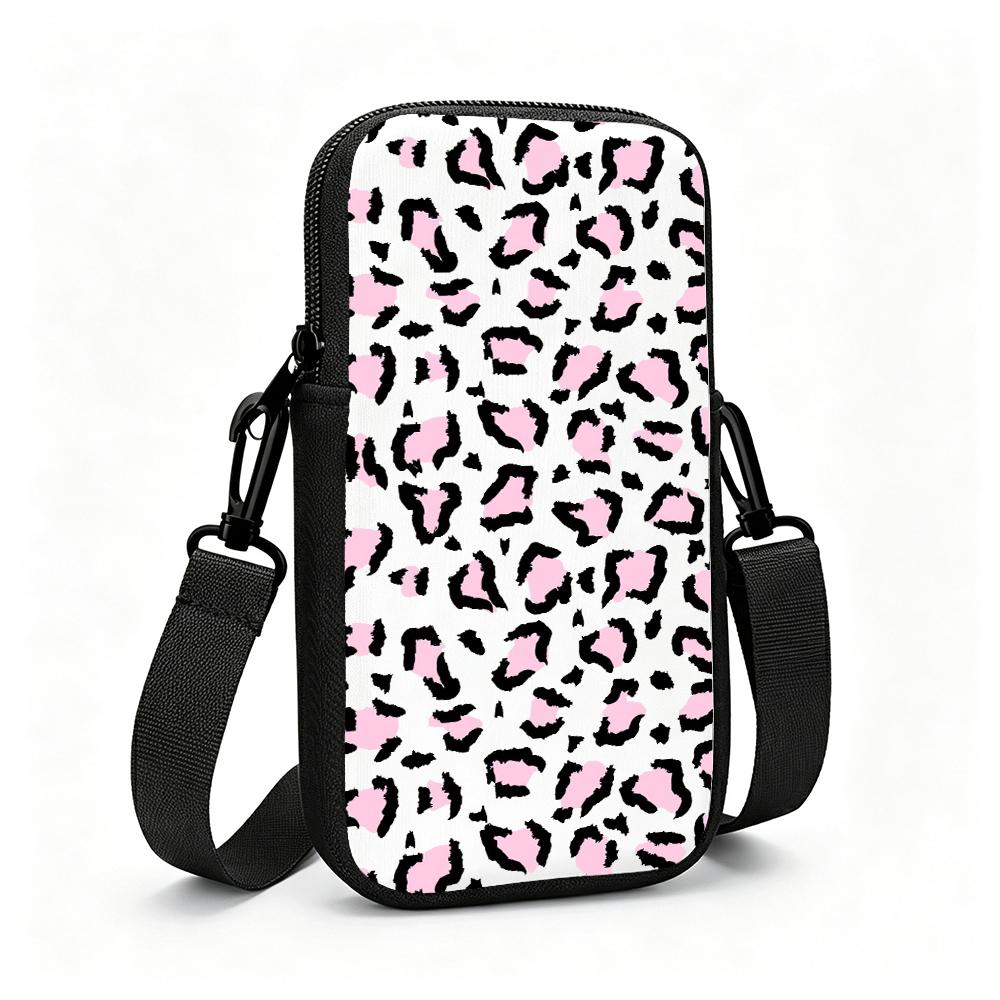 Cute Pink Abstract Dalmatian Spot Print Crossbody Phone Bag, Lightweight Cell Phone Purse with Card Holder, Christmas Gift Trendy Fashion Shoulder Bag