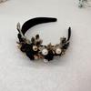 Women Heaband Fake Flower Faux Pearl Shiny Rhinestone Decor Wide Vintage Luxury Anti-slip Colorful Hair Hoop Anti-slip Hair Decoration Accessory