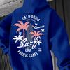 Vintage West Coast Surf Hooded Sweatshirt California Palm Tree Graphic Back Print Casual Loose Hoodie
