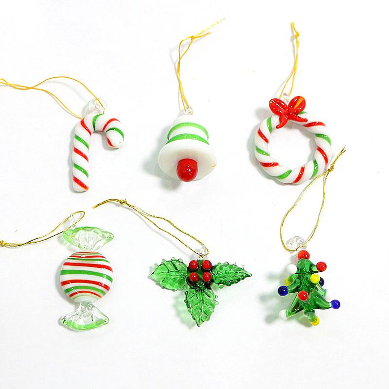 Mini Handmade Glass Christmas Tree Art Figurines Ornaments Colorful High Grade Cute Pendant Xmas Hanging Decor Charm Accessories