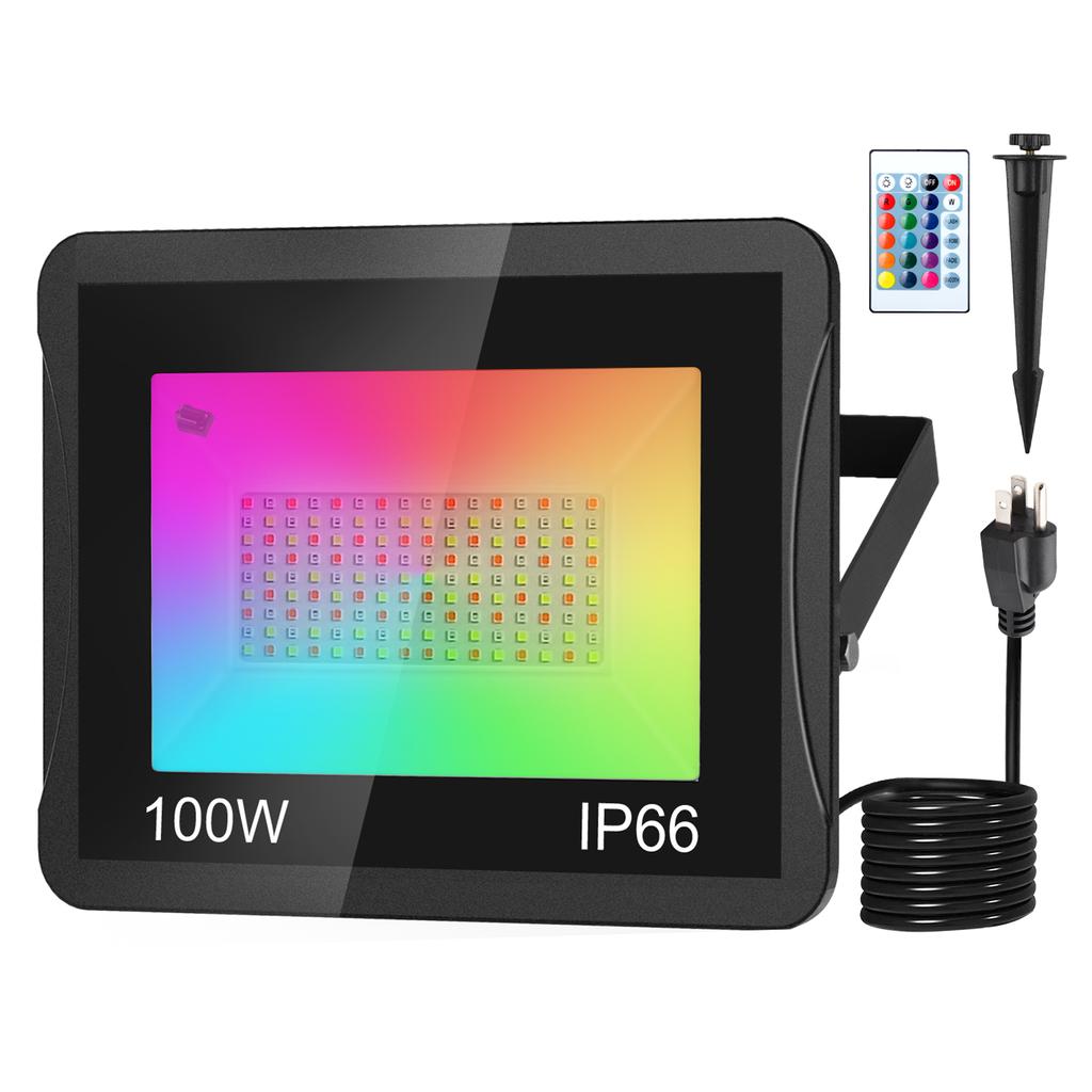T-SUN RGB LED 100W Flood Light IP66 Waterproof Outdoor Spotlight  Reflector Projector Lamp For Garden Christmas Decoration