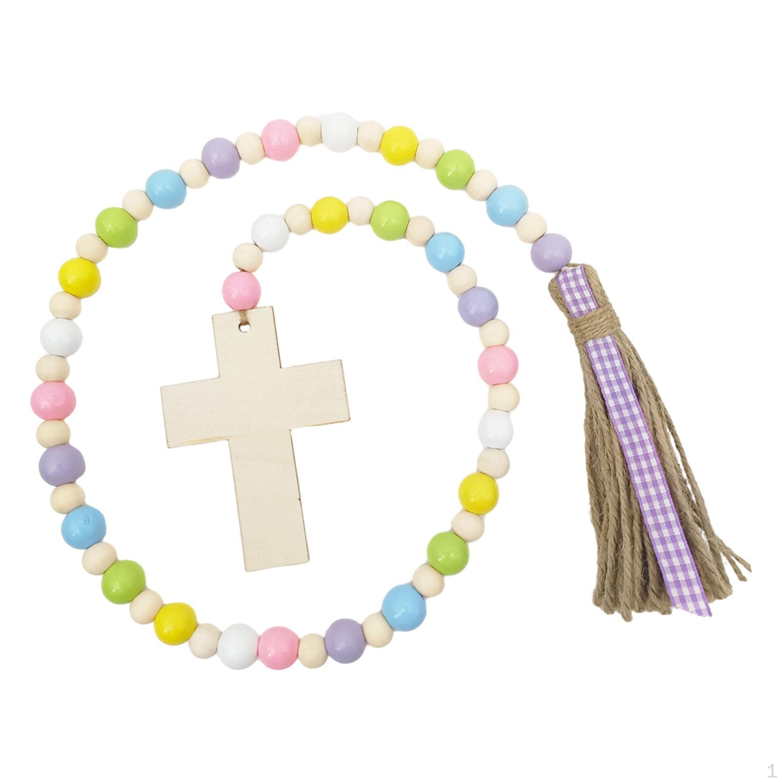 

- Гирлянда из деревянных бусин, пасхальные украшения, кресты Иисуса с кисточками для новоселья, 96cm