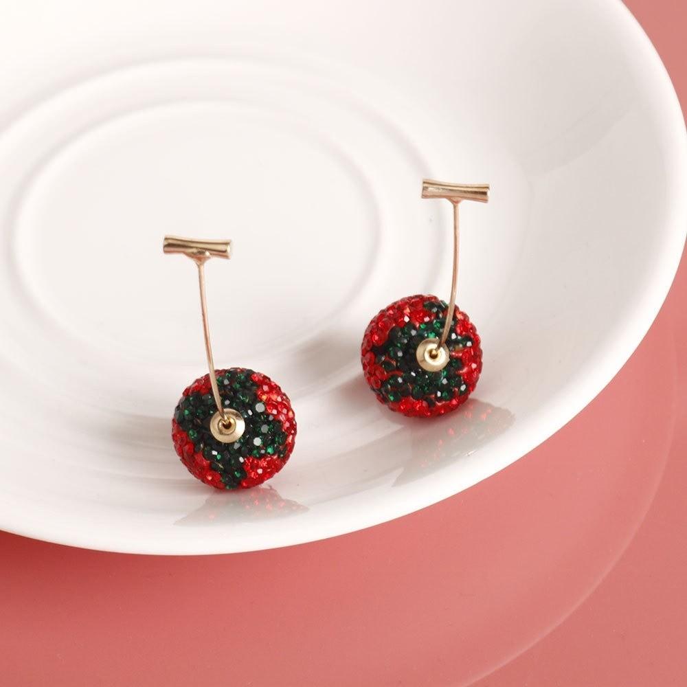 1Pair Shiny Stud Earrings Set Rhinestone Fruit Pendant Earrings Party Decoration