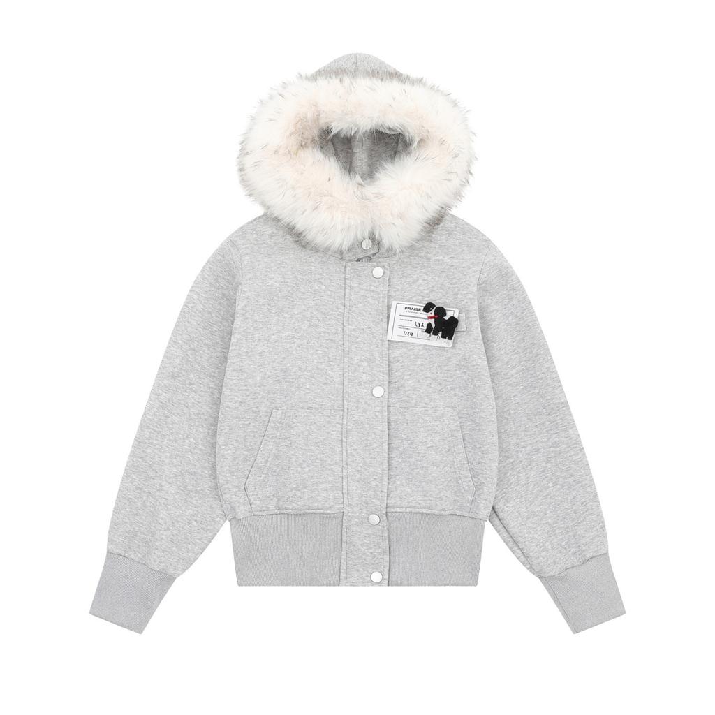 Neue Amerikanische Camouflage Abnehmbarer Pelzkragen Kapuzenjacke Damen Herbst und Winter Neuer Street Style Kurzer Mantel