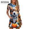 Cute cartoon animal print women's casual dog cat short sleeved mini dress summer new women's dress vest