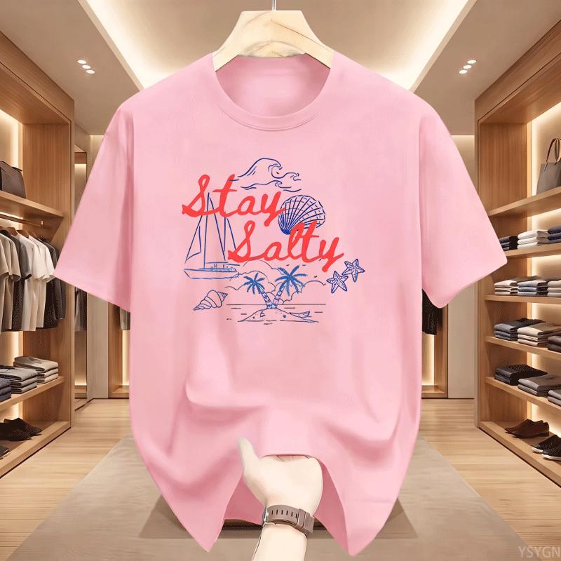 Stay Salty Graphic Tee Beachy Summer Cotton T Shirt Casual Round Neck Printed Short Sleeve Tshirts Unisex Comfortable Clothing