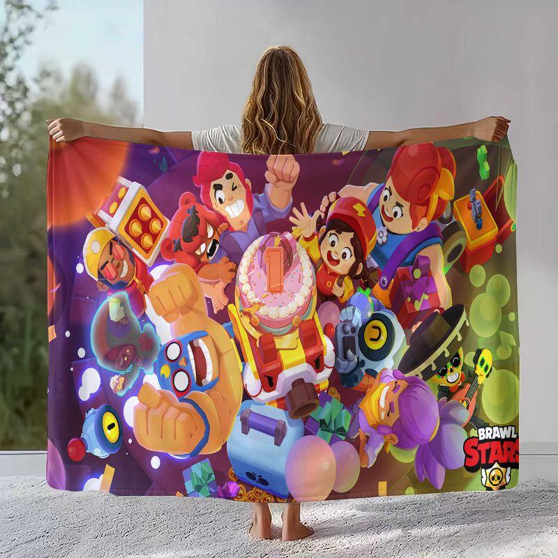 Cartoon B-Brawl Game Flannel Blanket,Ultra Soft Warm Plush Throw for Home Bedroom Bed Sofa Cover Office Camping Picnic Gift