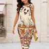 Women Plus Size Round Neck Sleeveless Halloween Ghost Print White Bodycon Midi Dress