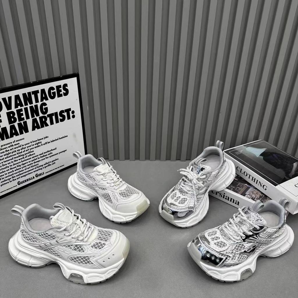 Silver platform versatile breathable mesh shoes summer 2025 new small inner height increase women's shoes soft sole sports shoes