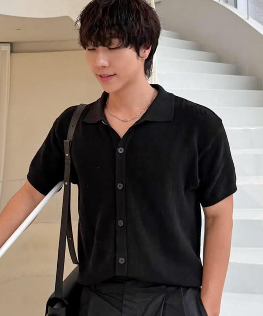 KNITTED Coolever Pk Crop Short Sleeve Cardigan Black