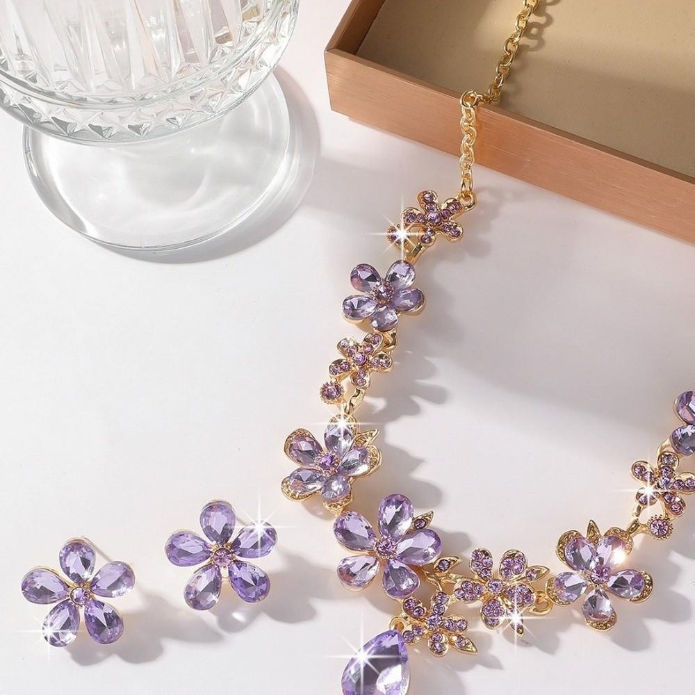 Exquisite Necklace Earrings Set Crystal Flowers Women Jewelry Set Flower Pendant Necklace  Women