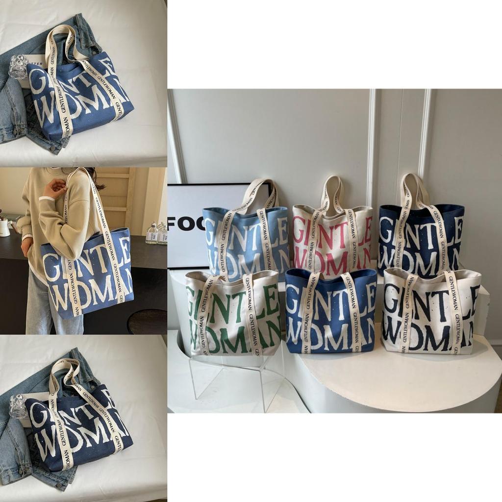 Borsa in Tela con Alfabeto Thai Gentlewoman da Donna Nuova Moda 2024 Borsa a Mano Versatile Borsa a Spalla Crossbody Stile Street Borsa Tote Grande