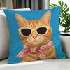 Cute A Cat With Glasses Cushion Cover Cushion Cover Set 4Pcs 50X50 45X45 40X40 Pillowcase Decorative Sofa Home Decor