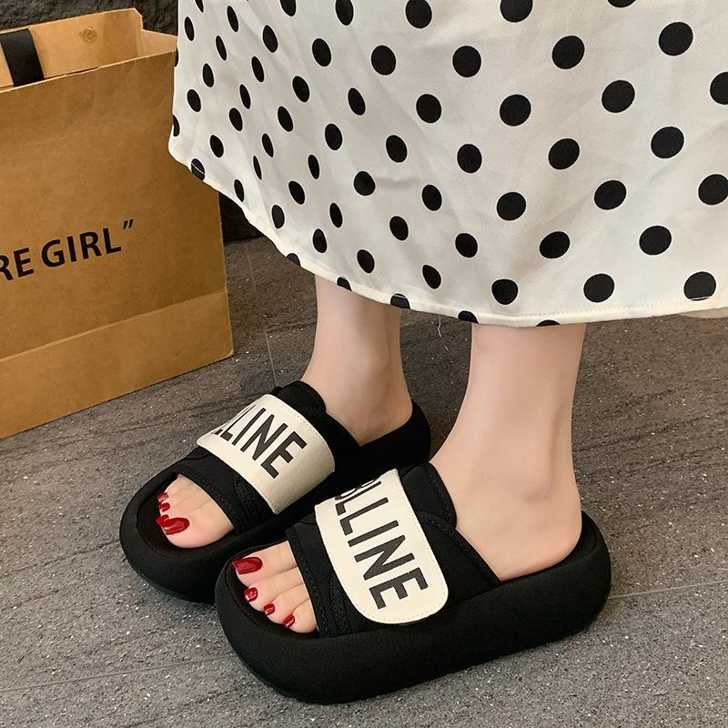 Velcro platform slippers women's new summer wear versatile letter sandals beach cool slippers