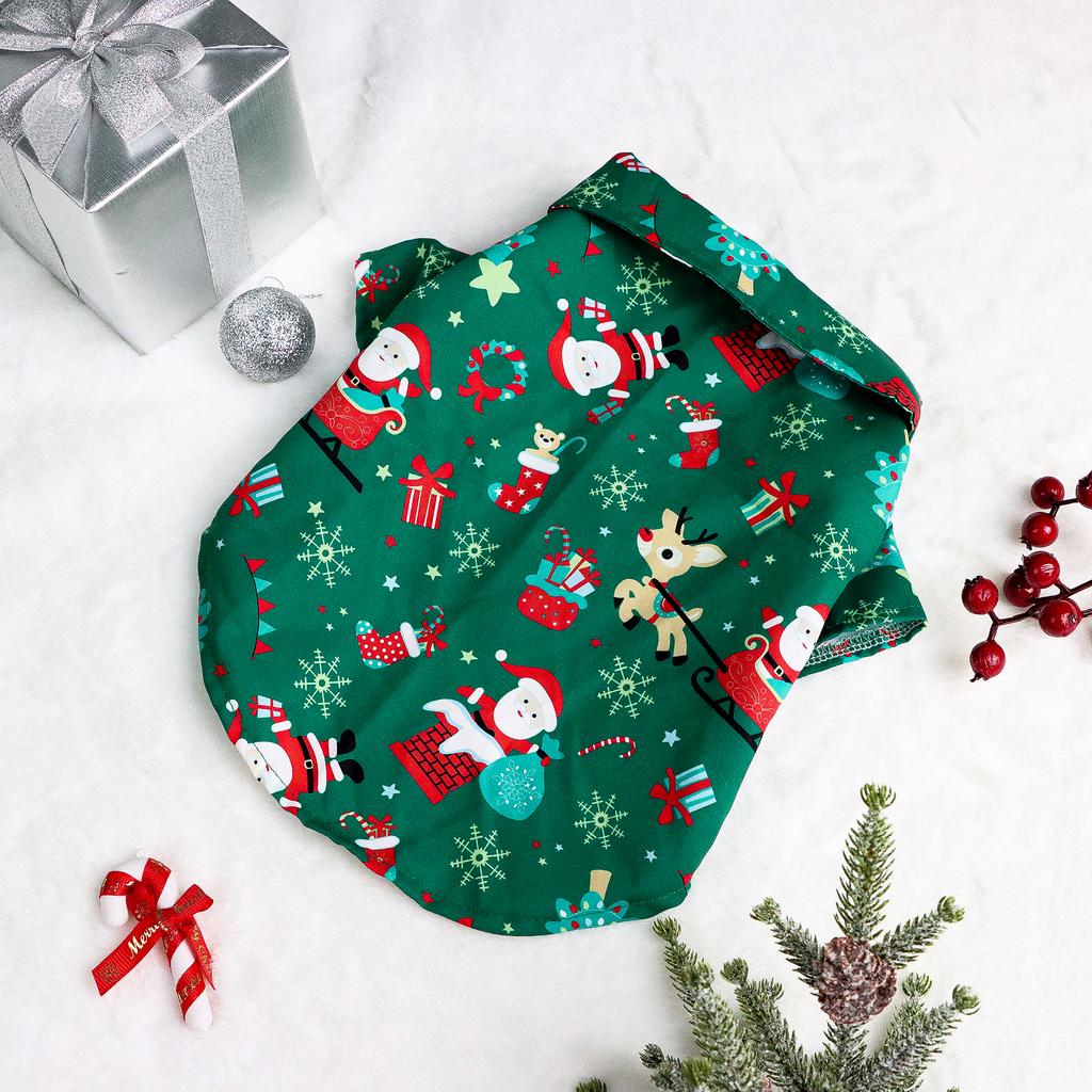 Dog Christmas Clothes for Small Dogs Shirt Santa Claus and ElkPrinted Costume Puppy Pajama with Snow and Gift Box Pattern Doggie