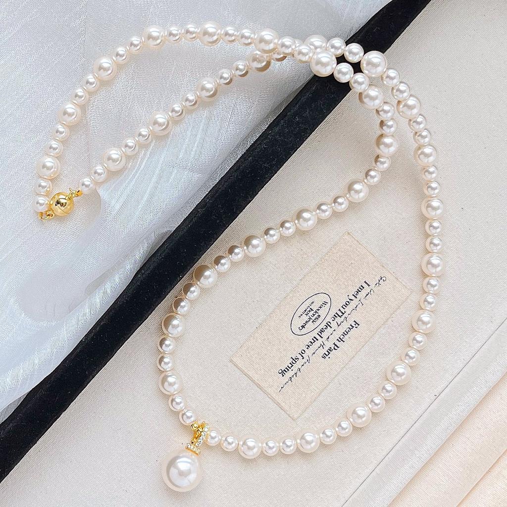High Quality 650 Warm White Shijia Pearl Maillard Wind Necklace Collarbone Chain Neck Chain Sweater Chain Women'S Pendant