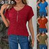 Women's Fashion Casual Solid Color Print Short Sleeve O-Neck Blouses & Shirts