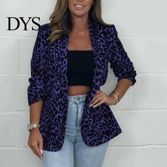 Lapel Suit Jacket Women Coat Long Sleeve Single Button Professional Color-Blocked Leopard Print Slim Fit Business Casual Outwear Comfortable
