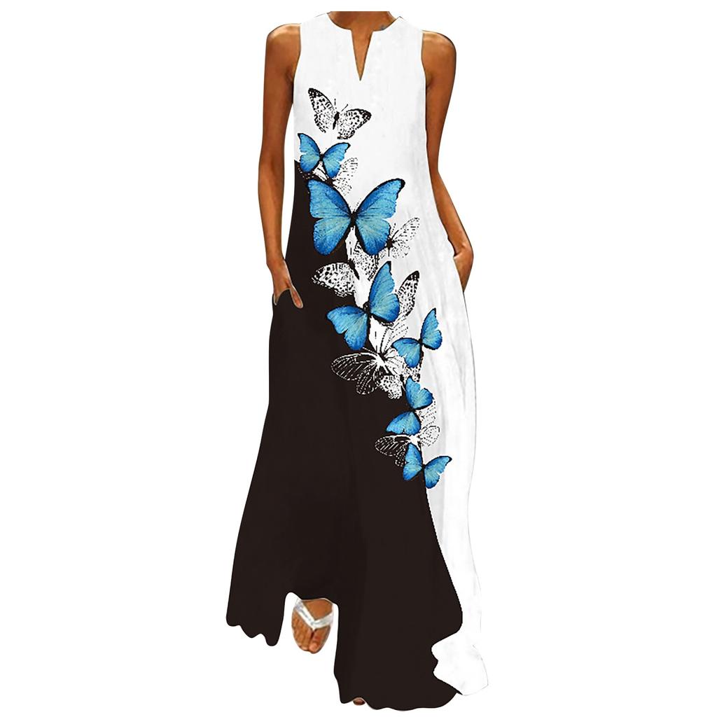 Fashion Women's Casual Summer Loose Printed Round Neck Sleeveless Dress
