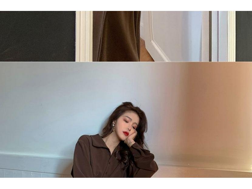 Hepburn Style Black Waist-Cinching Slim Long Dress - Classic Versatile Autumn/Winter Korean Shirt Collar Dress for Women
