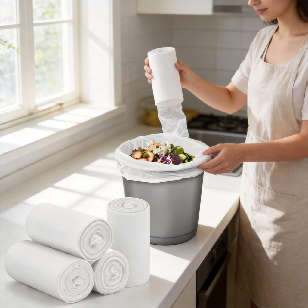 Biodegradable Thick Trash Bag With Handles For Home Kitchen Waste Disposal