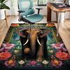 Elephant and Floral Rug for Elegant Living Rooms - Exotic Animal Design Floor Mat, Luxury Home Decor Skid resistant carpet