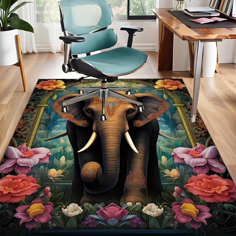 Elephant and Floral Rug for Elegant Living Rooms - Exotic Animal Design Floor Mat, Luxury Home Decor Skid resistant carpet