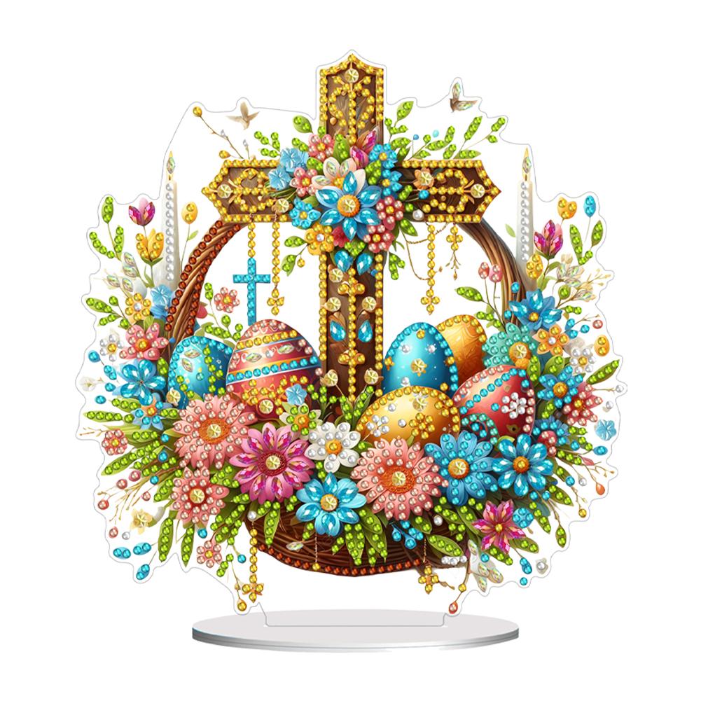 Acrylic Special Shape Easter Flower Rabbit Table Top Diamond Painting Ornament Kits Desktop Diamond Art Kits Bedroom Table Decor