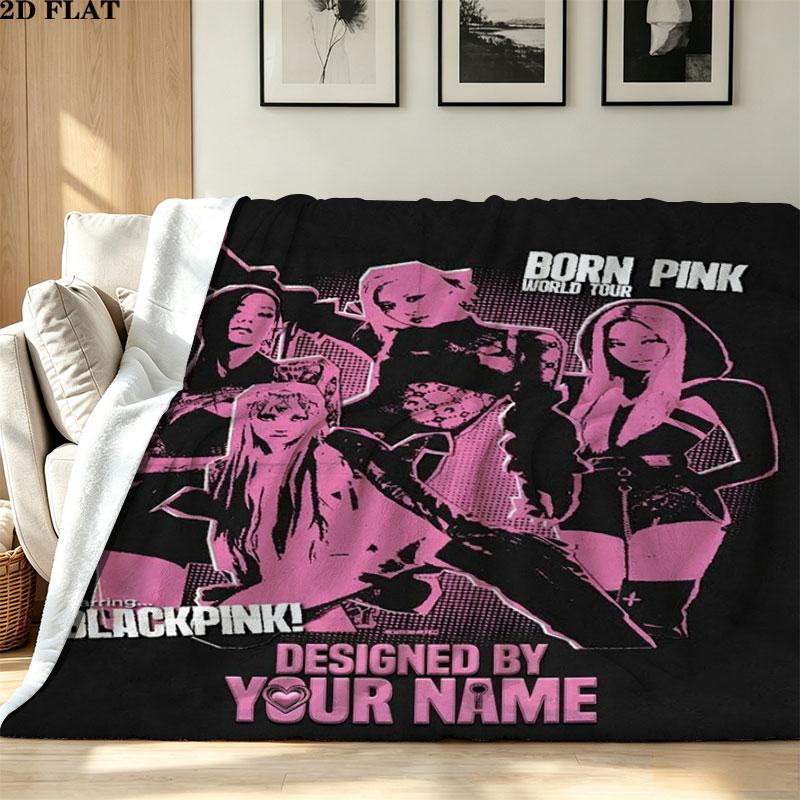 1PC Blackpink Custom Name Patterned Flannel Blanket Suitable For All Seasons for Home Decor Warmth and Comfort Gifts Holiday Present