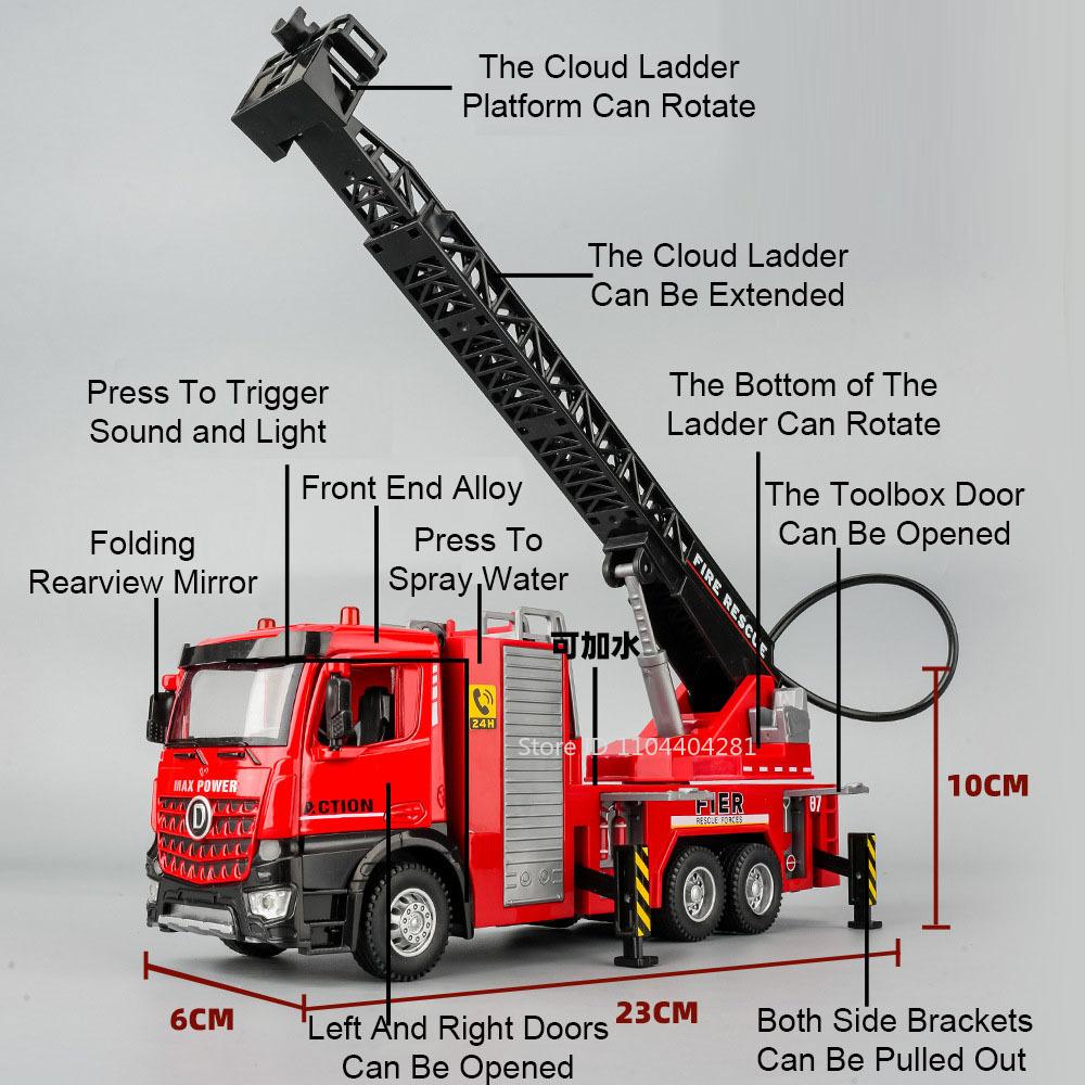 1:32 Fire Water Tanker Ladder Truck Alloy Spraying Vehicle Diecast Models Toys Car Doors Opened Sound Light Cars For Kid's Gifts