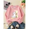 European Sizes Kids' Crewneck Sweatshirt - Cute White Cat with Flower  , Sportswear And Casual Wear, Soft And Comfortable