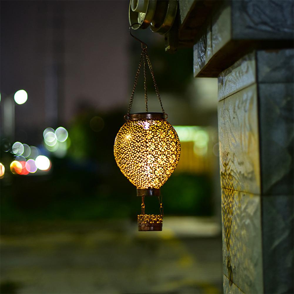 Solar Metal Glowing Hollow Lantern IP55 Waterproof Hanging Hot Air Balloon Lamp Auto On&Off LED Projector Lamp for Holiday Party