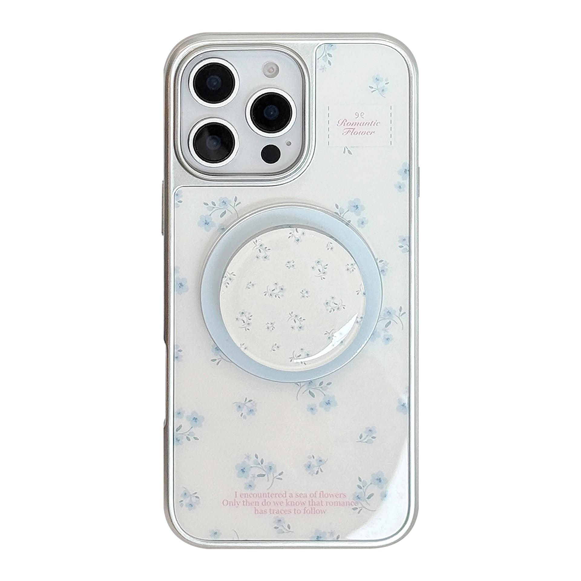 

Blue floral magnetic bracket phone case iphone 16 Pro Max