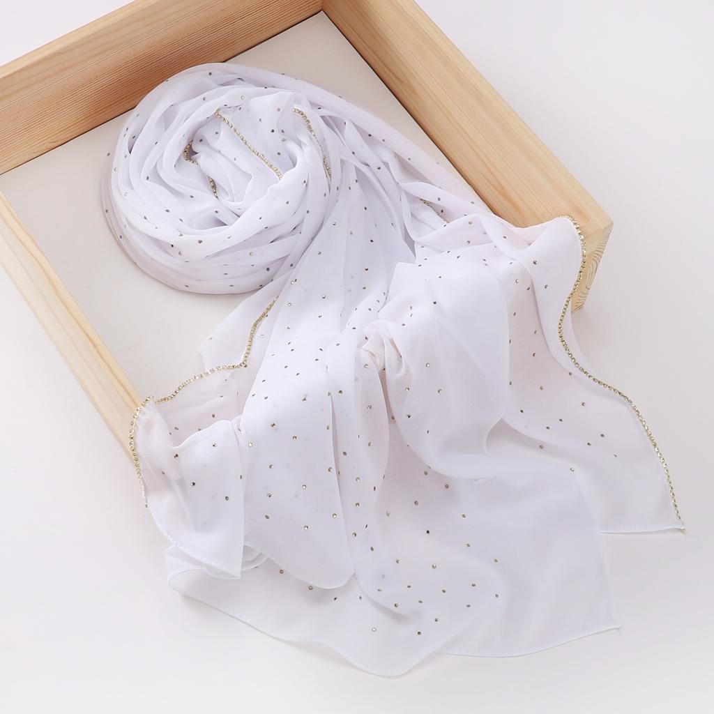 Rhinestone Edge Chiffon Hijab Elegant Thin Breathable Sunscreen Head Wrap Casual Outdoor Decoration Bandana Gift