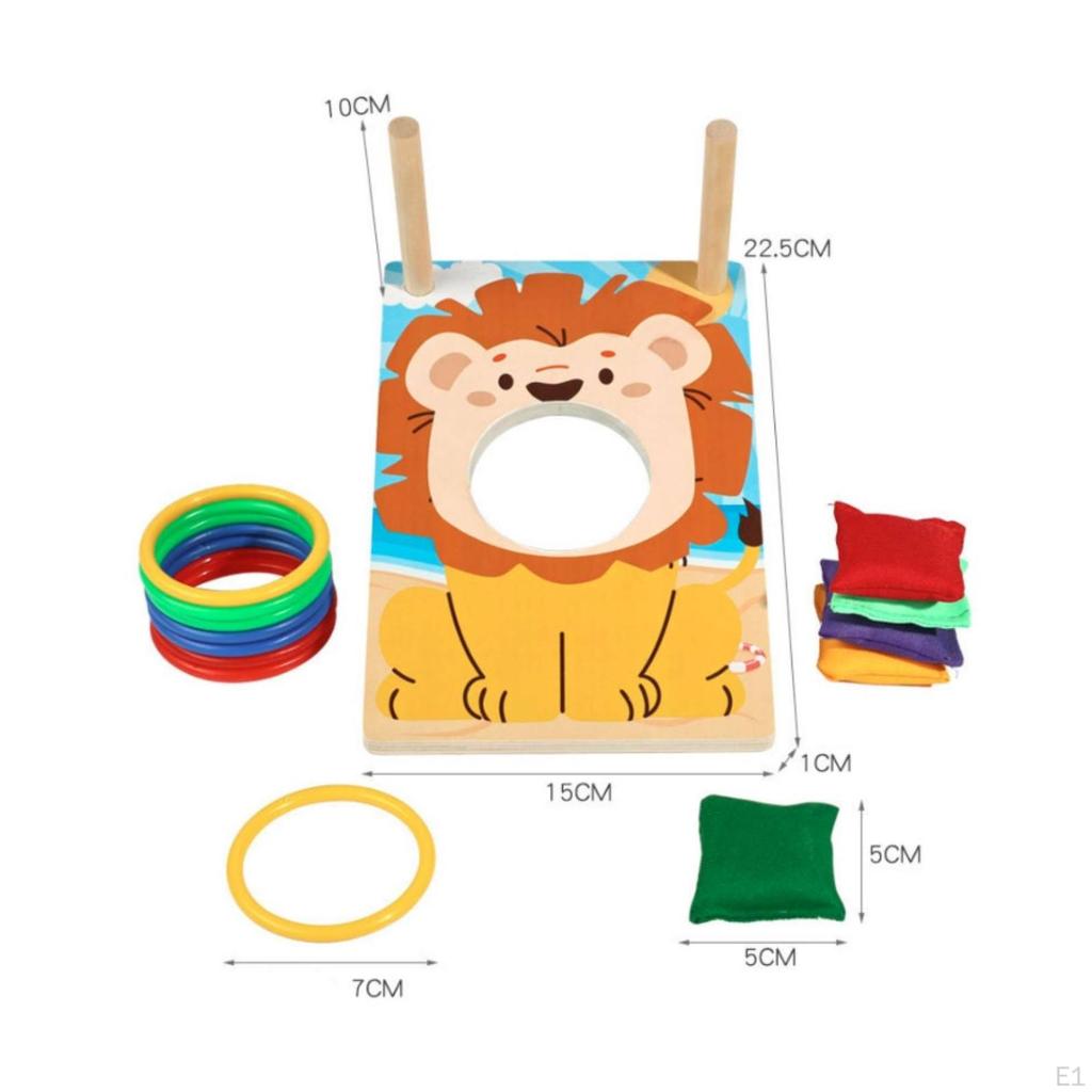 Wooden Peg Toss Game Colorful Lion Face Cartoon Print Child Play Set for Children, Kids,