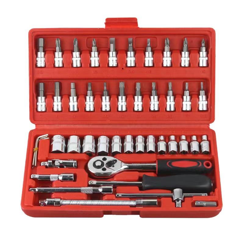 46pcs 1/4-inch Drive Metric Socket Set Hand Ratchet Socket Wrench Spanner Tool Kit Socket Wrench Set