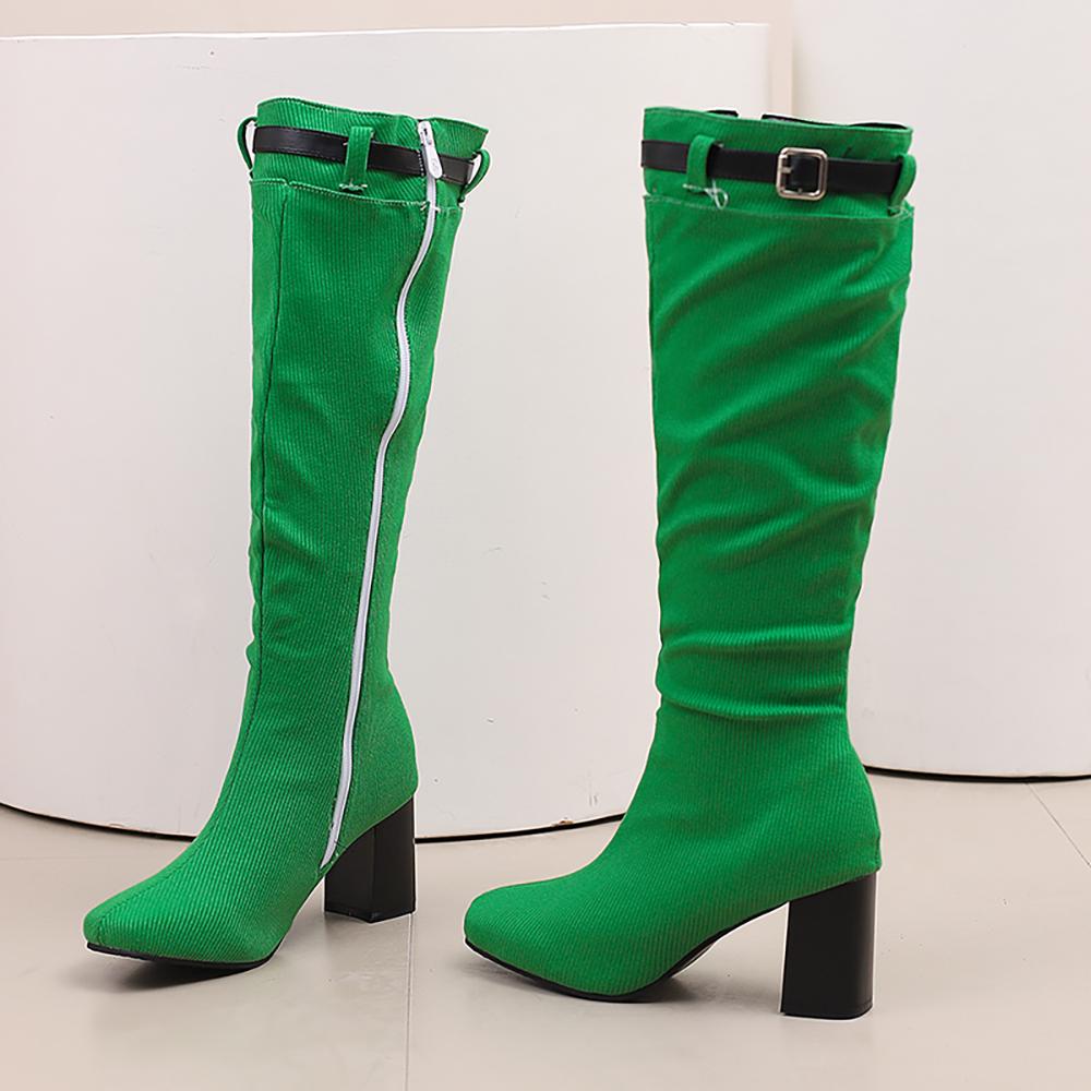 Hnědozelené dámské vysoké boty na podpatku, velká velikost 48